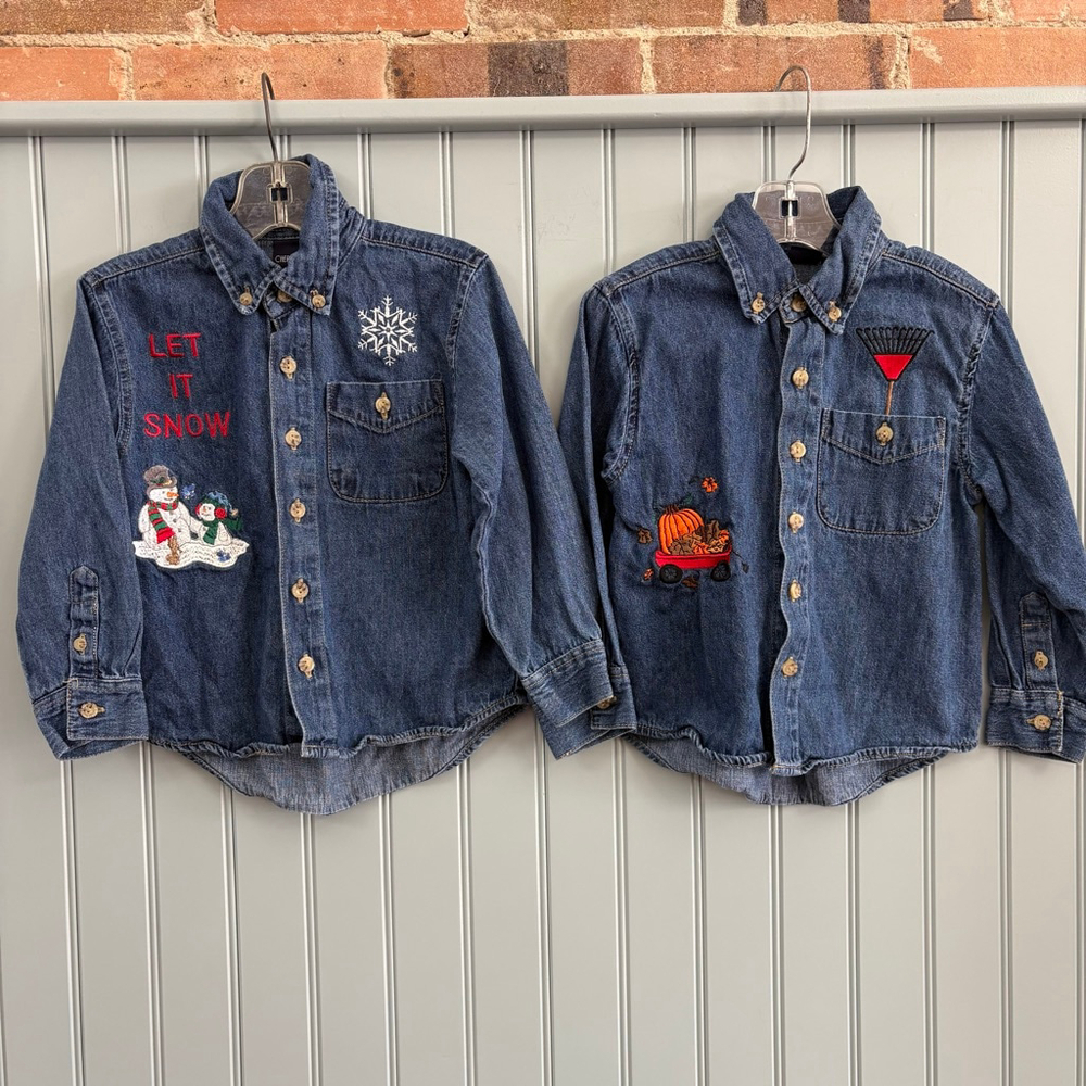 BUNDLE Cherokee Button Down Shirts 4T Blue Red Winter Fall Embroidered